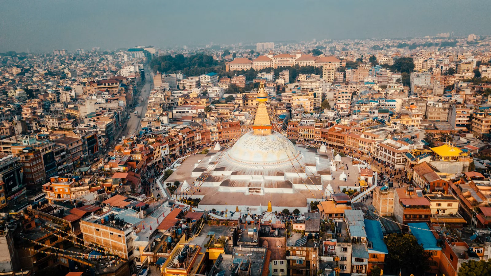 Boudhanath Stupa en erfgoedarchitectuur in Kathmandu